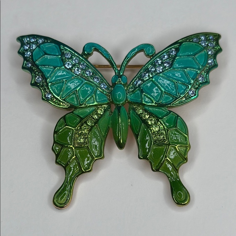 NWOT Rhinestone Crystal Enamel Gold Green Pin Brooch Wedding Butterfly Gift